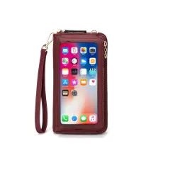 RFID Korean Version PU Ladies Multifunctional Wallet Large Capacity Ladies Touch Screen Mobile Phone Bag Single Shoulder Diagonal Small Bag - Red - View 1