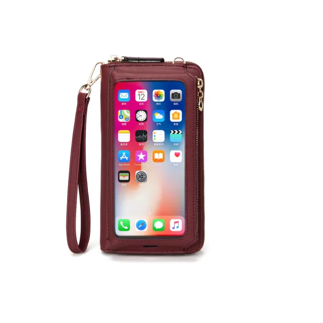 RFID Korean Version PU Ladies Multifunctional Wallet Large Capacity Ladies Touch Screen Mobile Phone Bag Single Shoulder Diagonal Small Bag Red - Shop at LoveMi