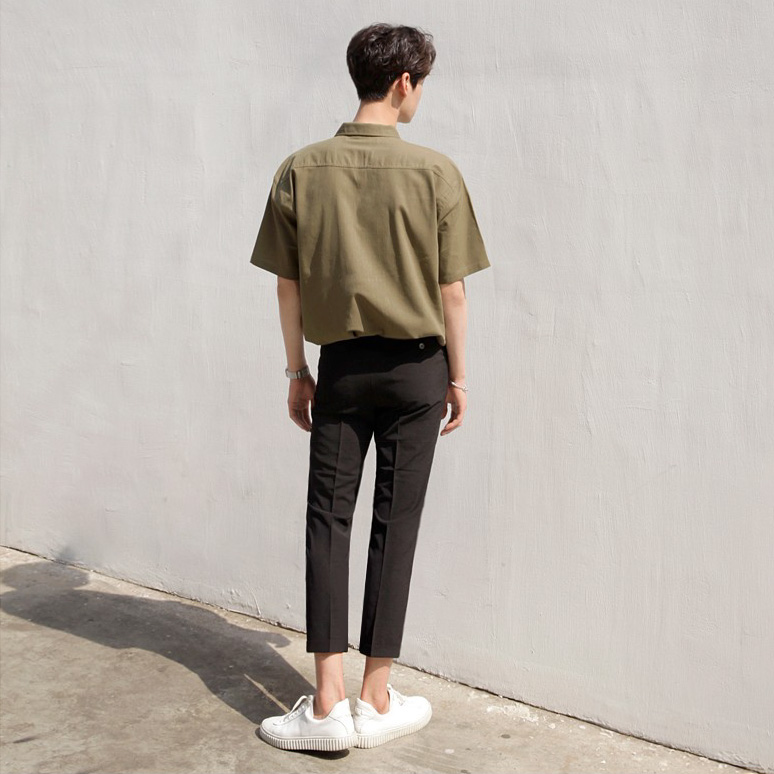 Retro Small Fresh Short-sleeved Shirt plain All-match