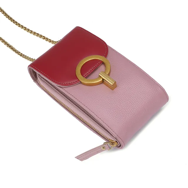 Mobile Phone Bag Vertical Female Chain Cross Body Bag Real Cowhide Pink - Shop at LoveMi