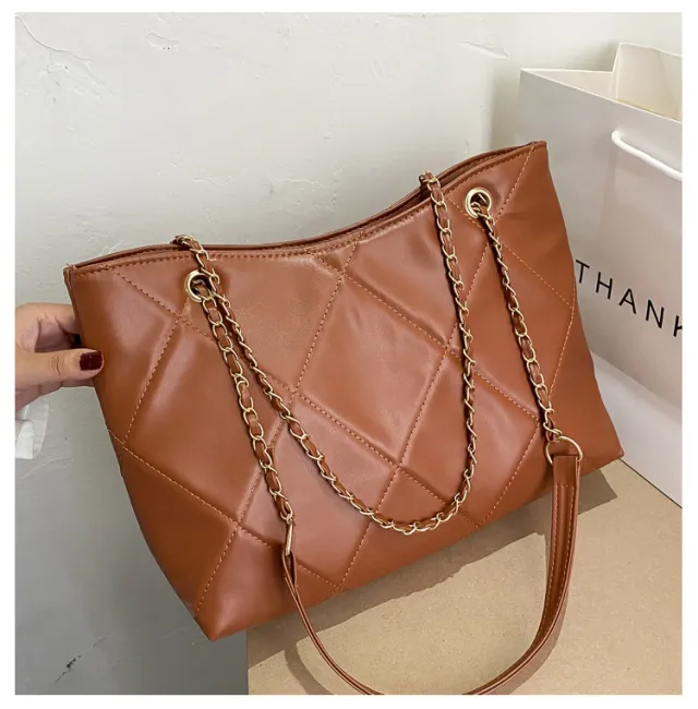 Fashionable Chain Embroidered Line One Shoulder Slanting Span Lock Bag For Women Red - Shop at LoveMi