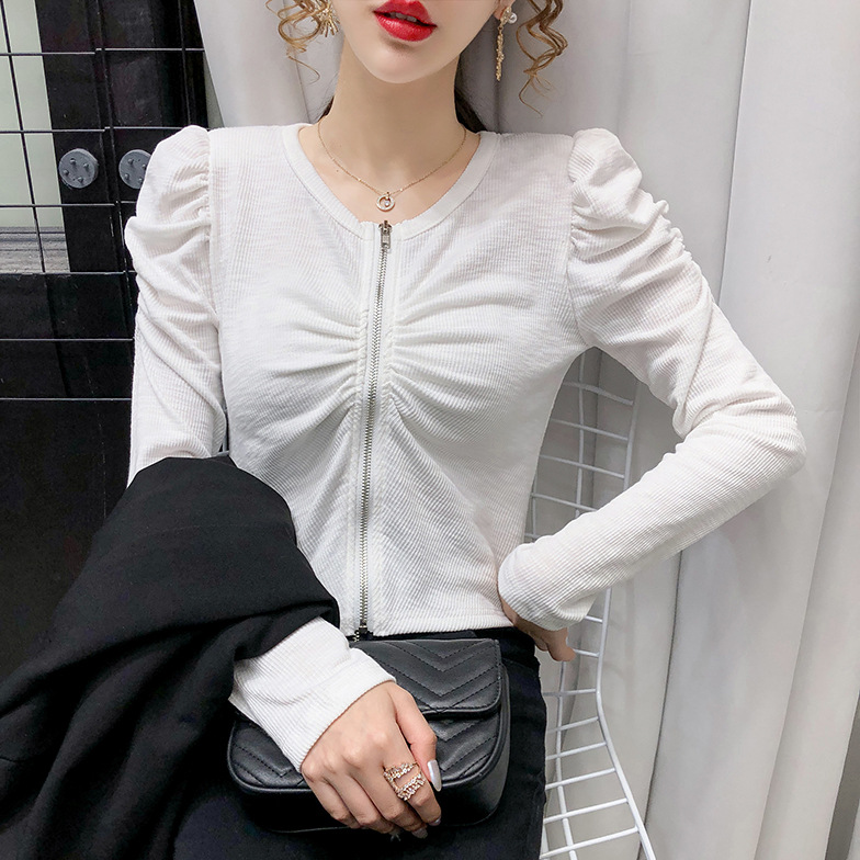 Early Autumn New Versatile Solid Color V-Neck Long Sleeves