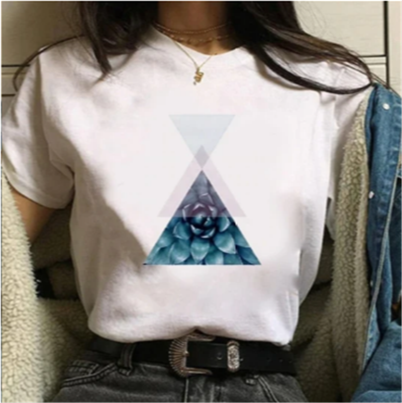 Printed Ladies Round Neck Short Sleeve Loose Casual T-shirt