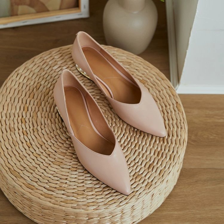 Pointed Toe Shoes Flat Shoes Gentle And Versatile Pearl Low-Heel Women's Shoes