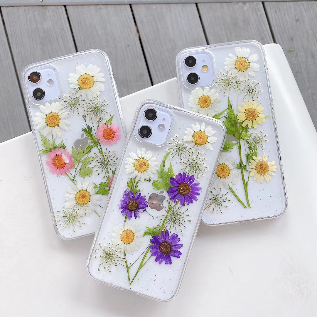 Capa de epóxi flor seca brilhante para celular