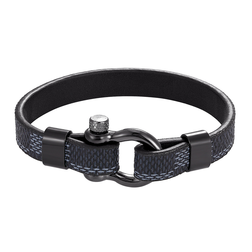 New Men's Bracelet Horseshoe Buckle Titanium Steel Bracelet Leather Rope Braided Bracelet