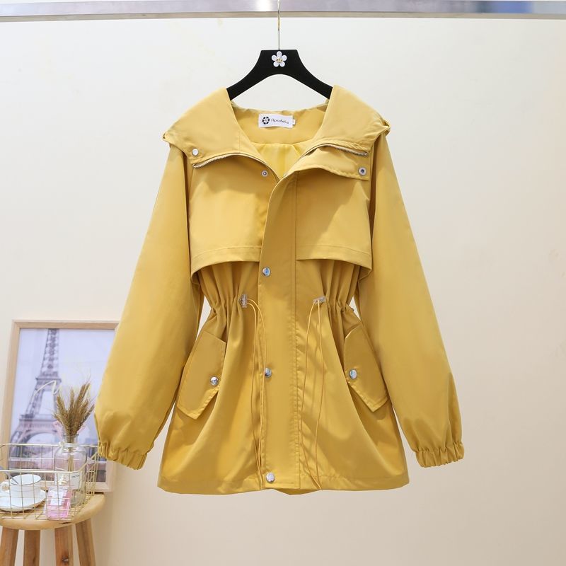 Women's Mid Length Loose Waist Slimming Hooded Jacket