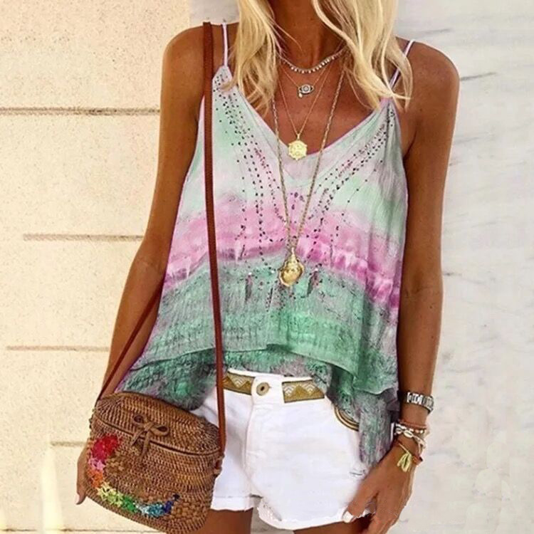 Fashion V-neck Printed Loose Camisole Top Vest