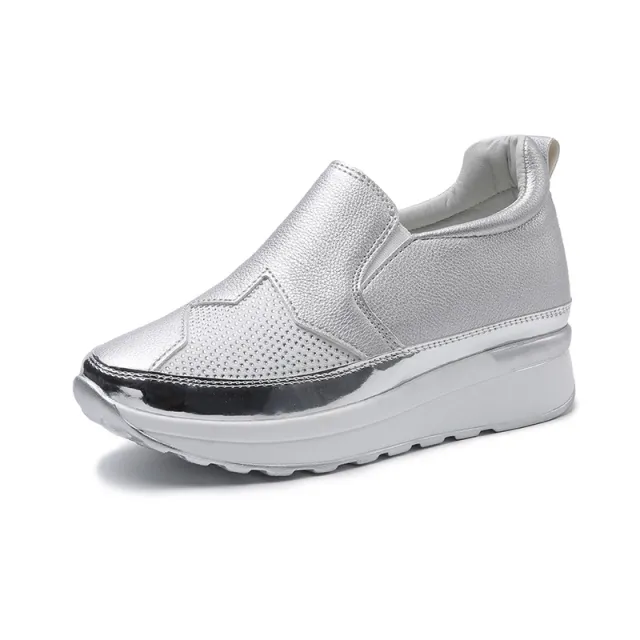 New Casual Inner Heightening Rhinestone Loafers Women's Shoes Silver - Shop at LoveMi