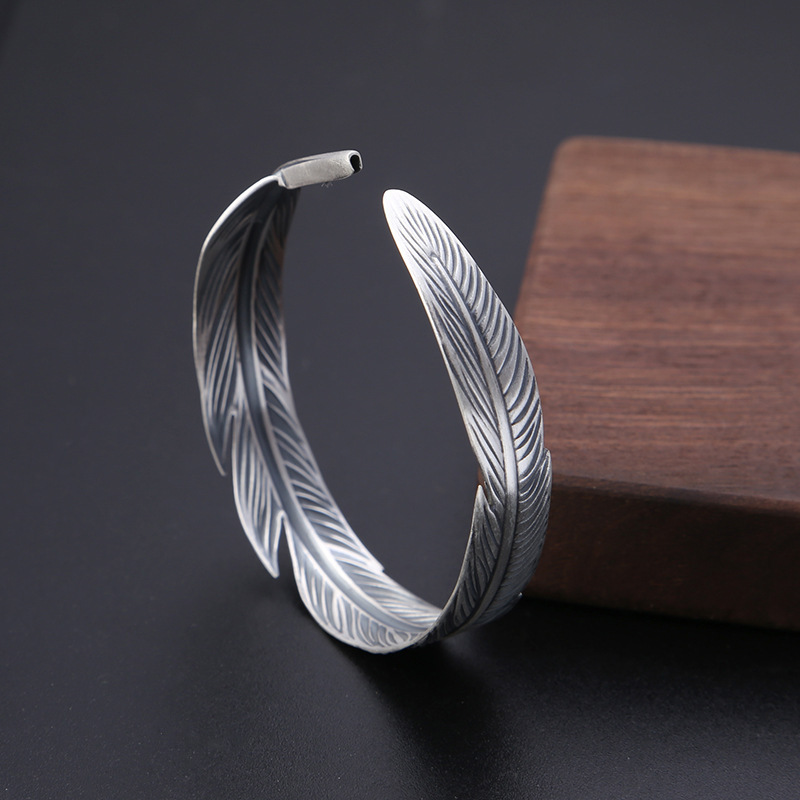 Vintage Thai Women's Simple Feather Bracelet Open Bracelet Women