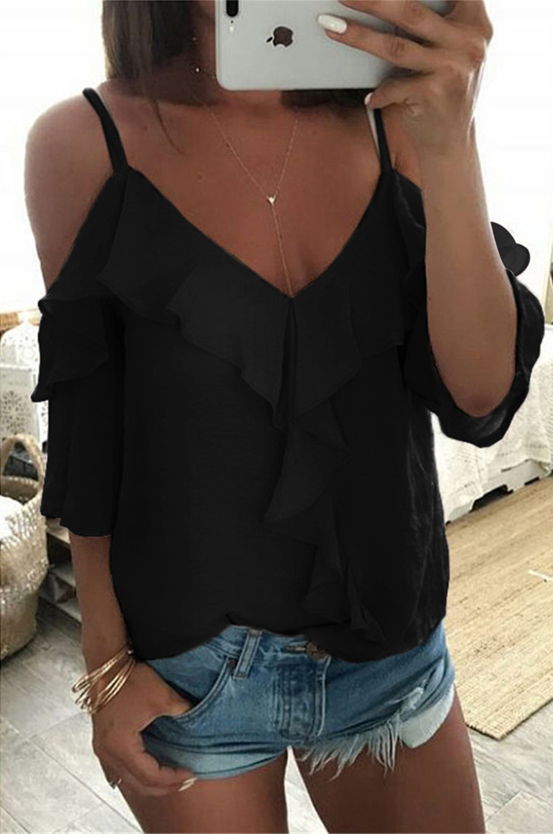 Sexy Sling Halter Ruffled Blouse Women's T-shirt