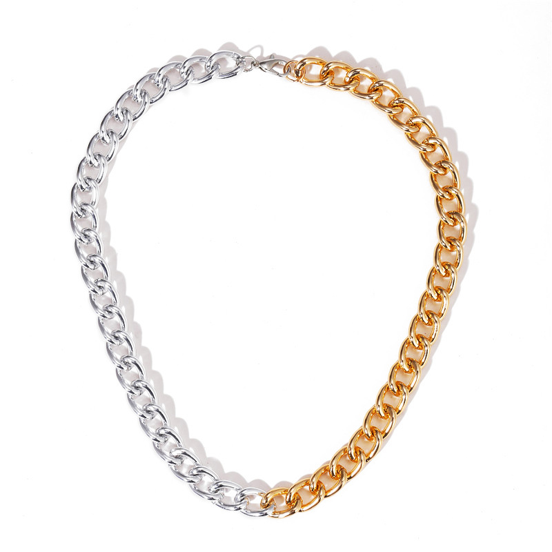 Creative Personality Thick Chain Gold And Silver Stitching Necklace