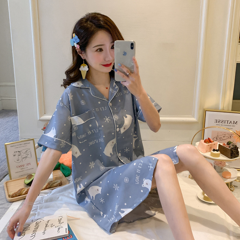 Title 1, Summer Thin Short-Sleeved Ice Silk Pajamas