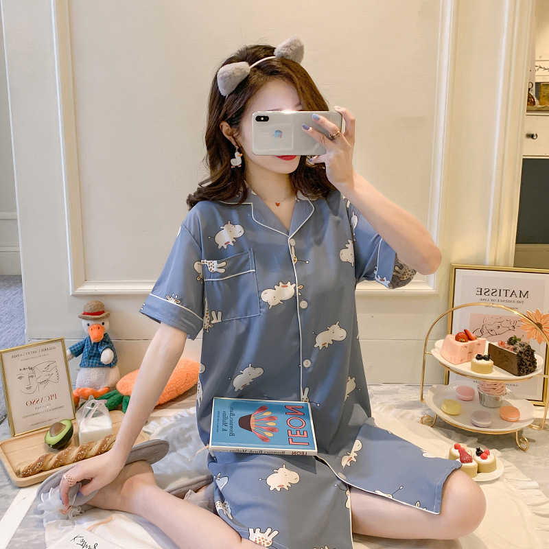 Title 9, Summer Thin Short-Sleeved Ice Silk Pajamas