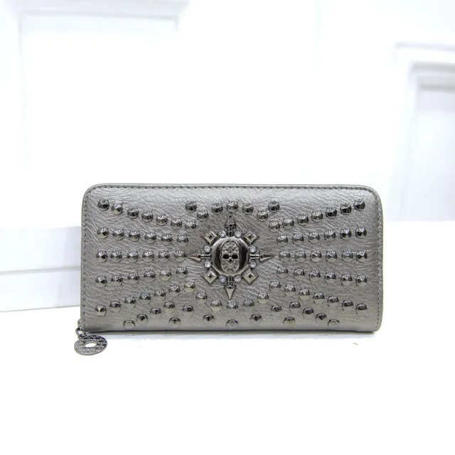 Rivet Single Zipper Wallet Clutch Bag Multi card Pocket Wallet Silver - Shop at LoveMi