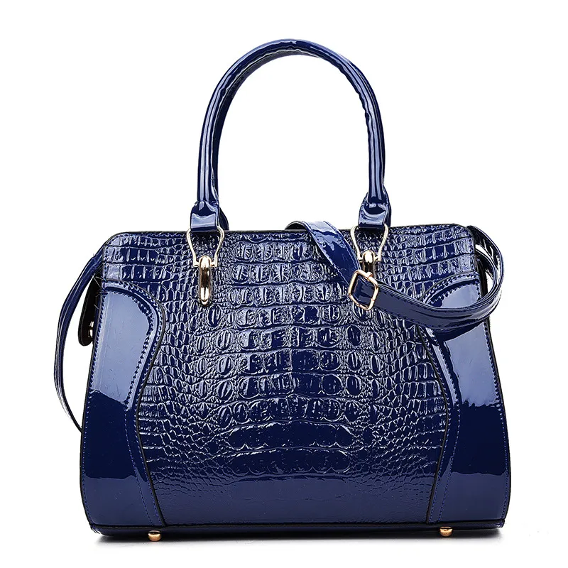 Crocodile Print Smiley One-Shoulder Cross Bag - Blue