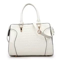 Crocodile Print Smiley One-Shoulder Cross Bag - White - View 1