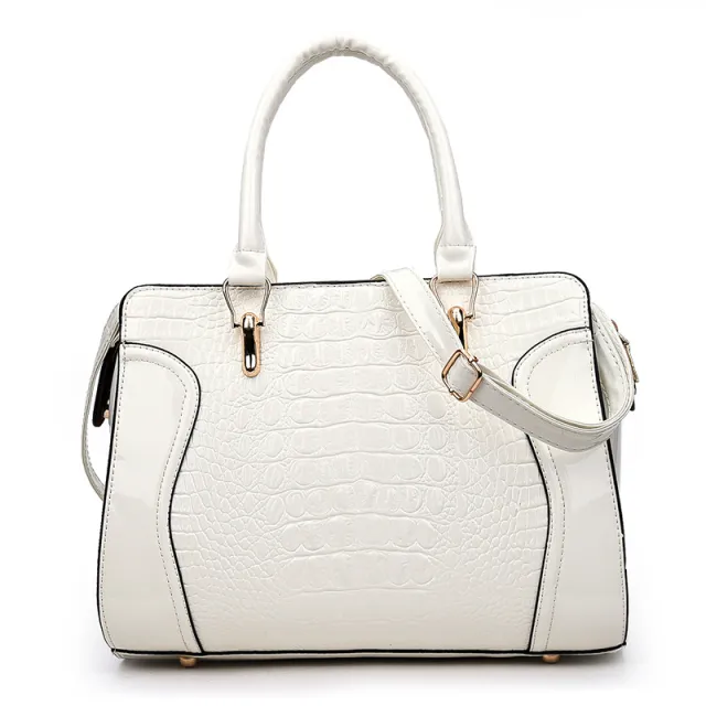 Crocodile Print Smiley One Shoulder Cross Bag White - Shop at LoveMi