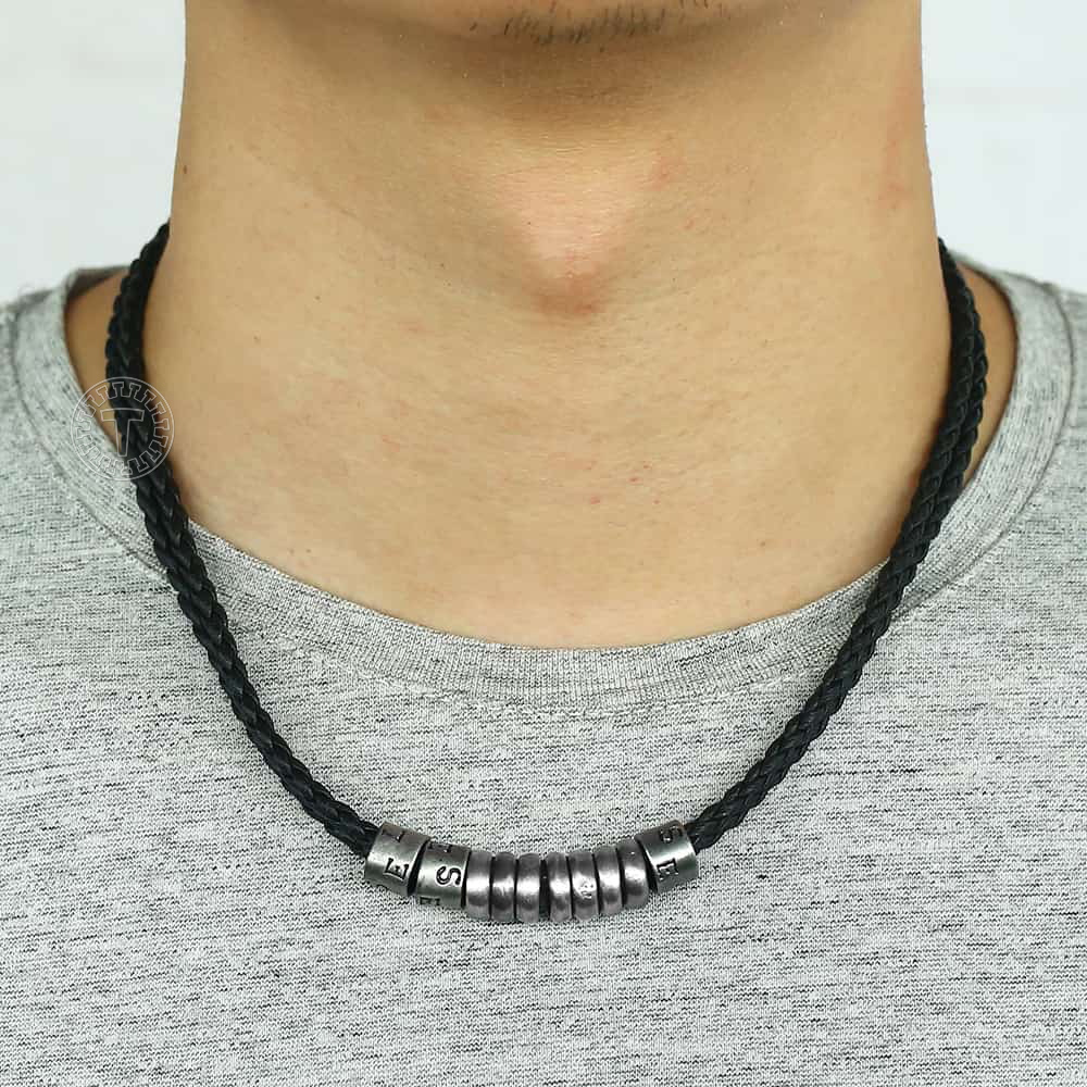 Davieslee Man-made Leather Necklace For Men Women Alloy Metal