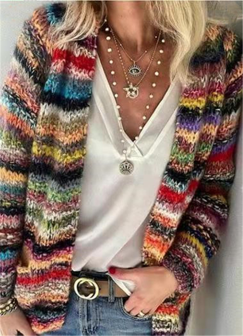 European and American Printed Cardigan Long-sleeved Sweater