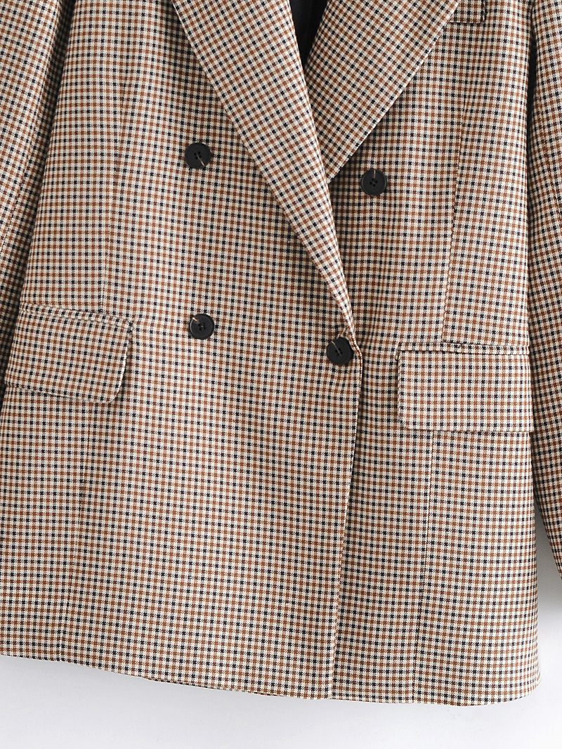 Check Print Jacket Coat Lapel Stand Collar