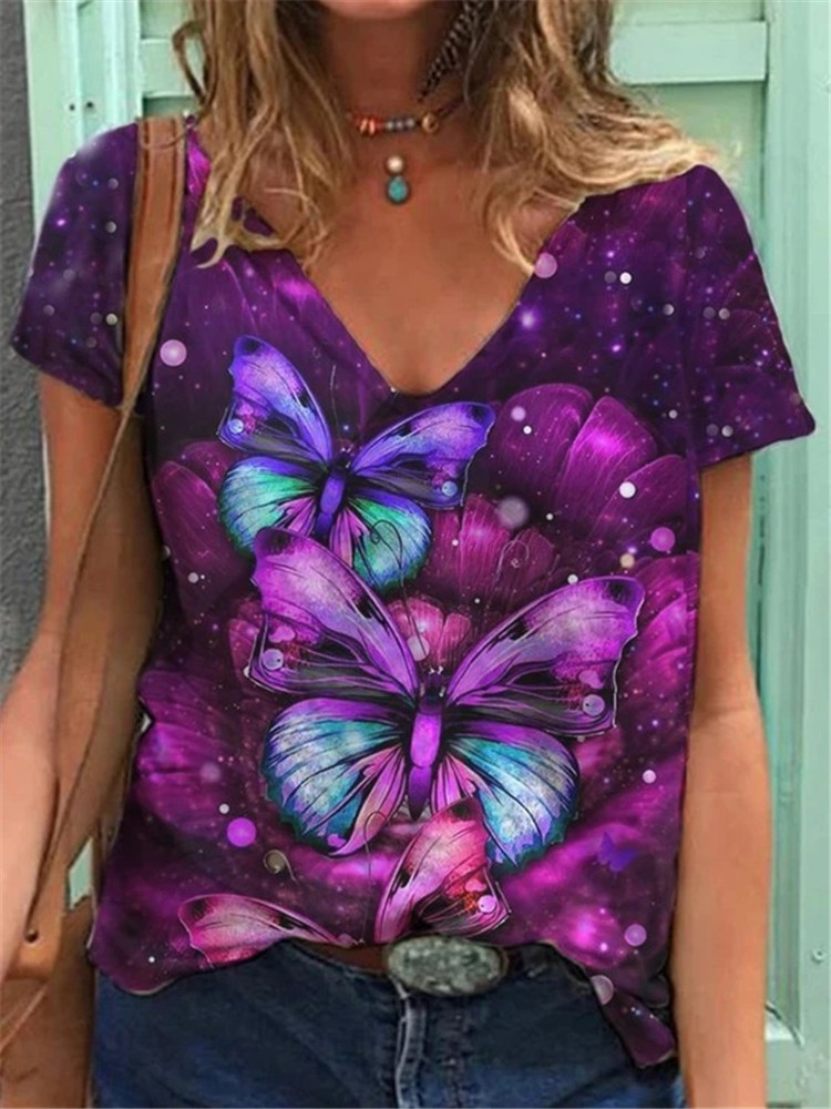 Street Butterfly Print Short-Sleeved T-Shirt