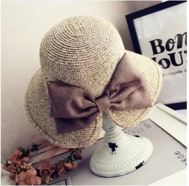 Big Bow Split Sunshade Hat Summer Vacation Sunshade Beach Hat Khaki - Shop at LoveMi