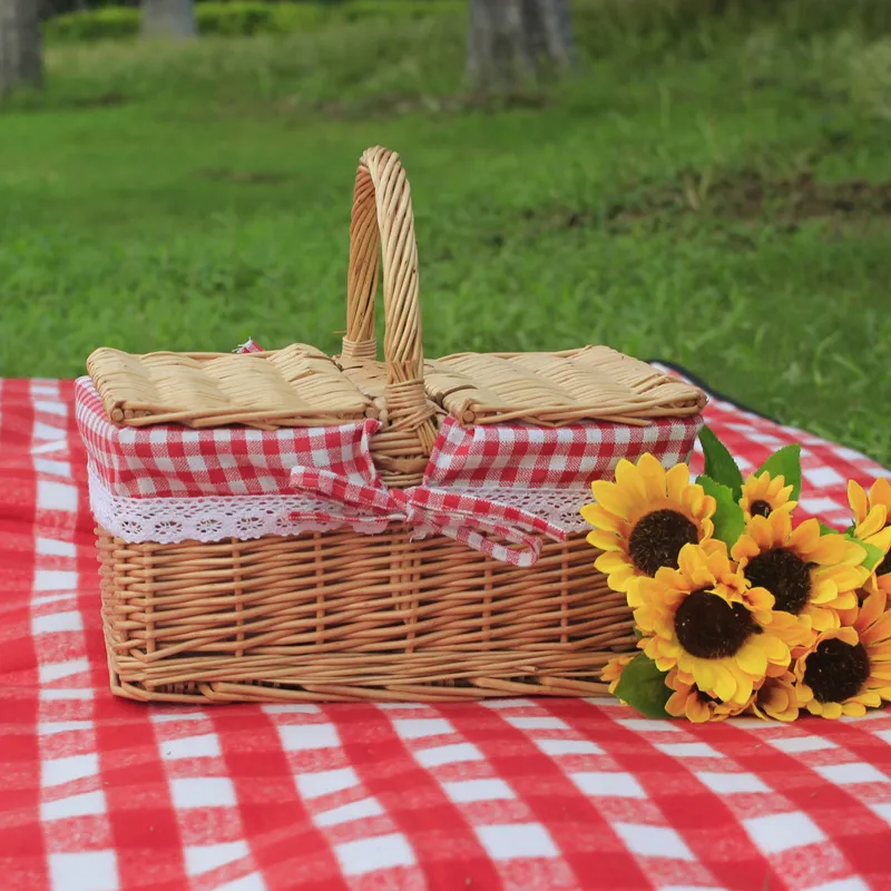 Outdoor Picnic Basket Wicker Hand Basket With Cover - Ch2-With Cover-S