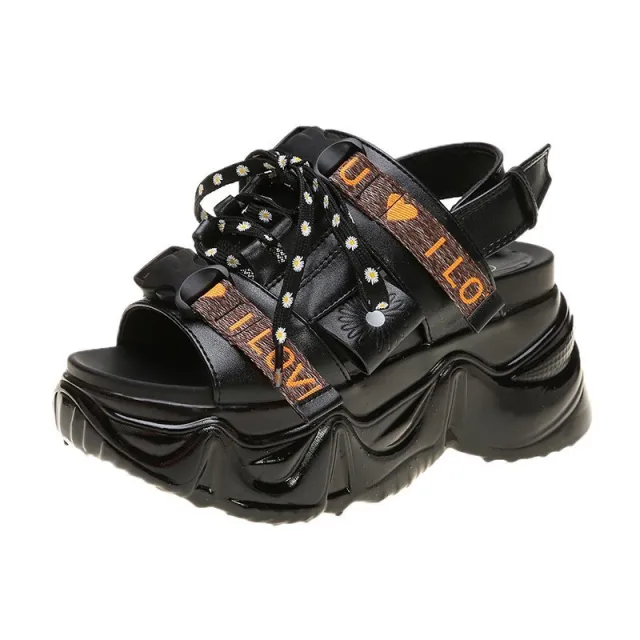 Korean Thick soled Sponge Cake New Summer Net Red Color Matching Casual Daisy Sandals Red - Shop at LoveMi