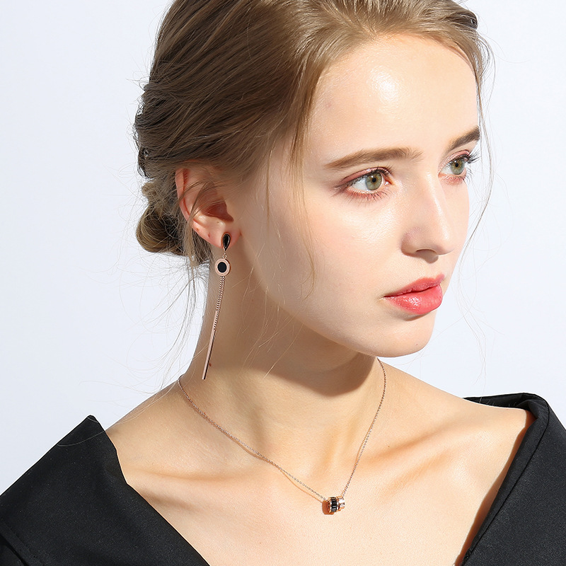 Letter Titanium Steel Tassel Long Earrings Women