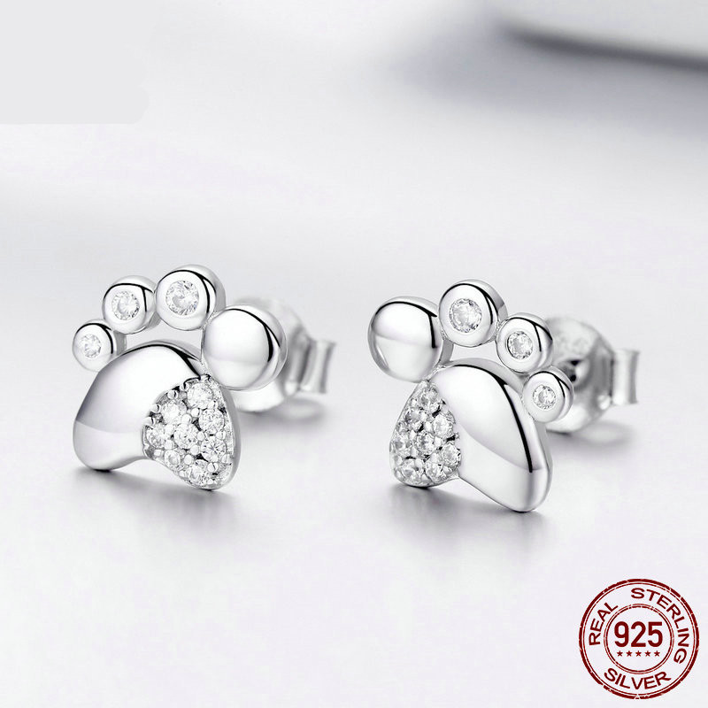 Creative Cute Feet With Diamond Earrings