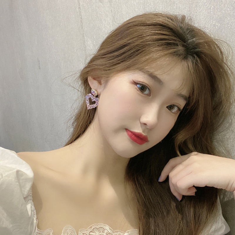 Silver Needle Aesthetic Fresh Purple Element Earrings Sweet Simple Love Earrings Light Luxury Diamond Earrings 