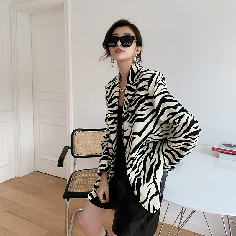 French Slim Zebra Pattern Casual Small Suit Women