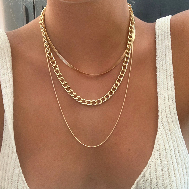 Multi-Layer Thick Chain Three-Layer Clavicle Chain Necklace Women