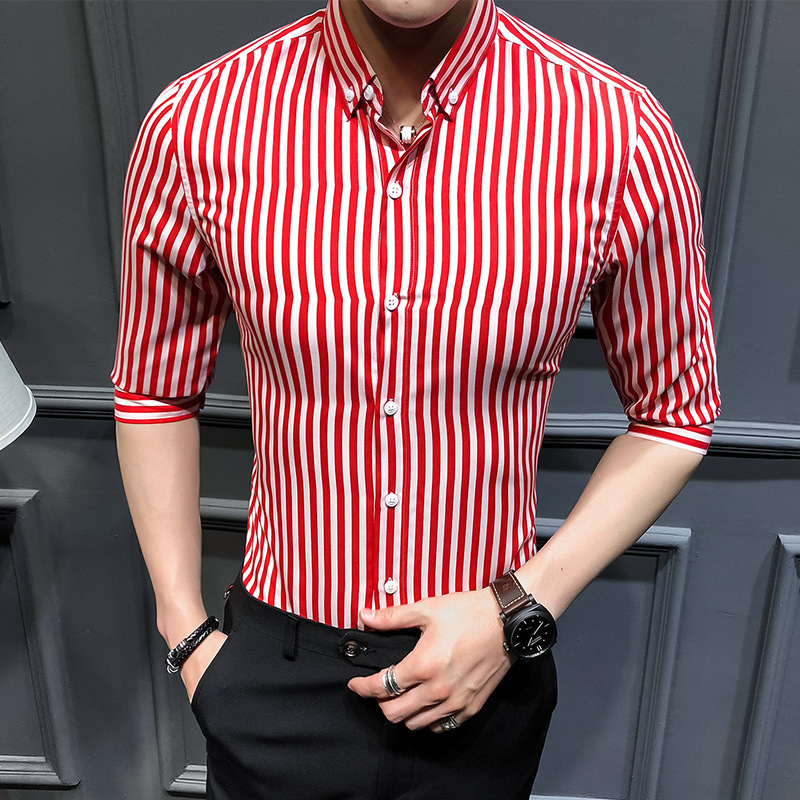 Summer New Style Sleeve Striped Shirt Men's Slim Casual Shirt