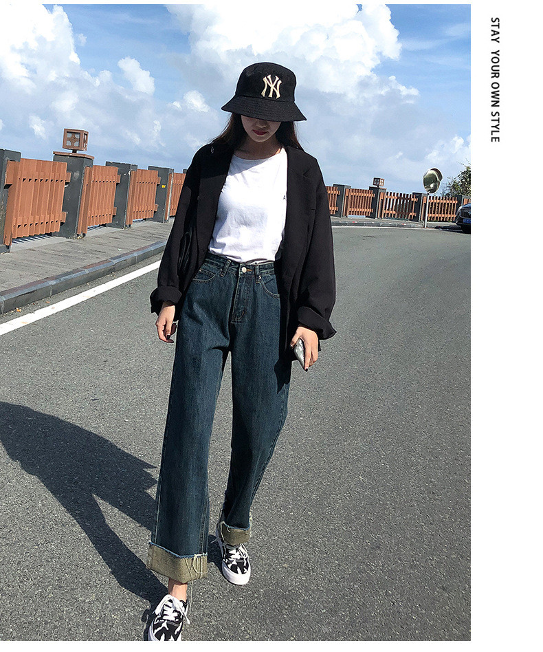 New Style Raw-Edge Jeans Women's Straight Loose Loose Light Blue Slim And Tall Casual High-Waist Cigarette Pants