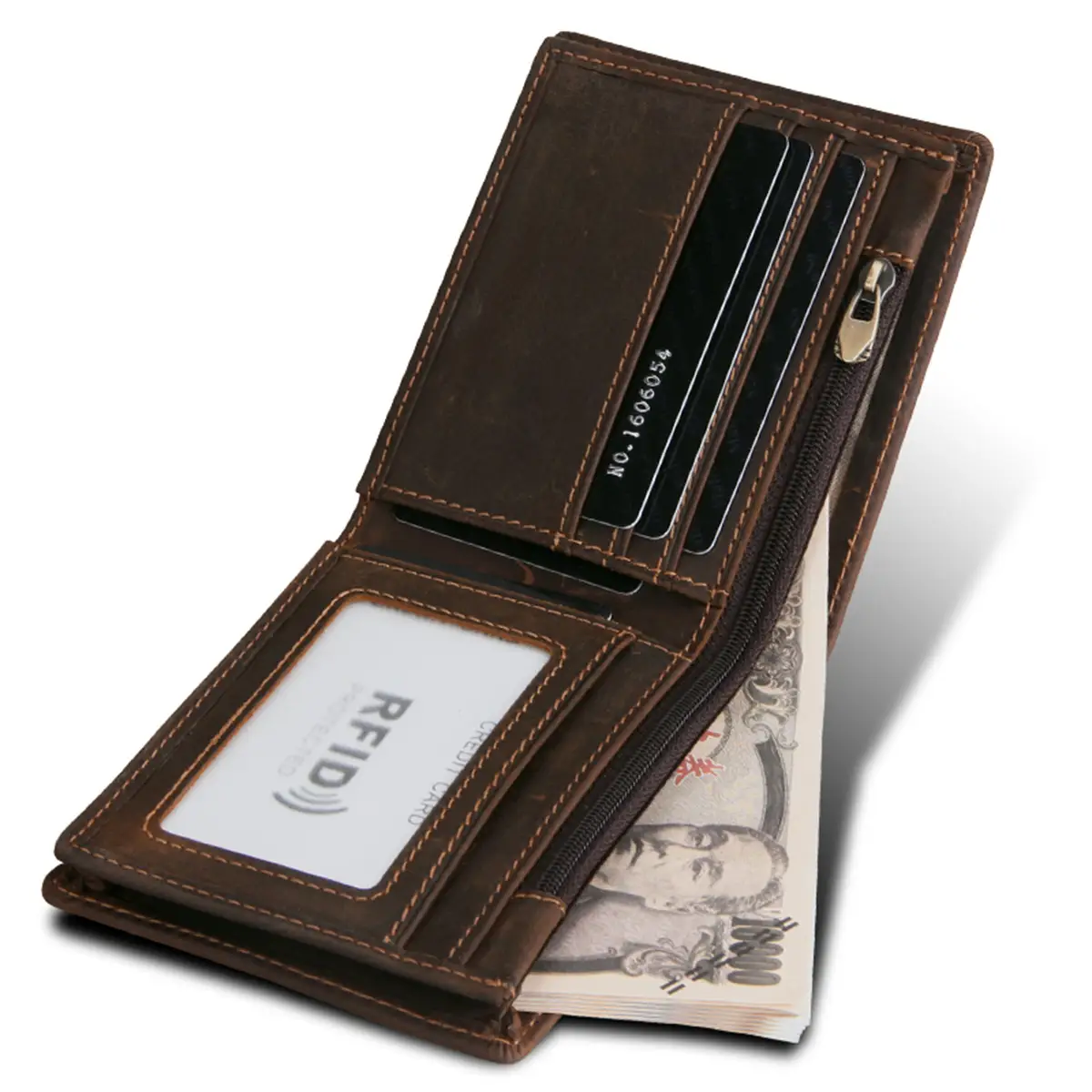 RFID Men's Wallet, Leather Wallet, Crazy Horse Leather Short Casual Wallet