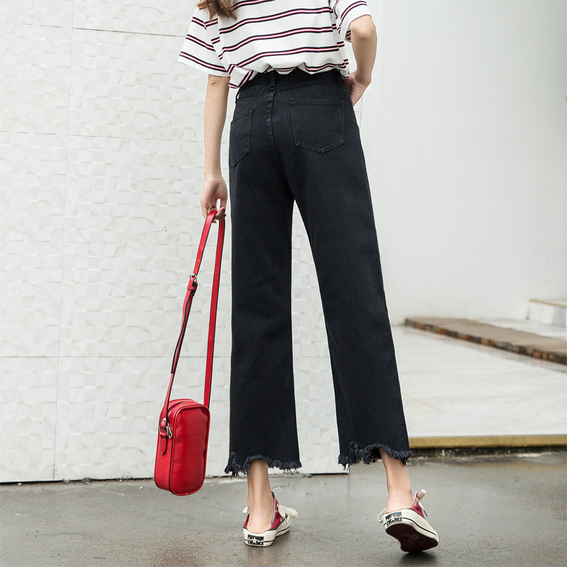 High-waist Denim Cropped Straight-leg Pants