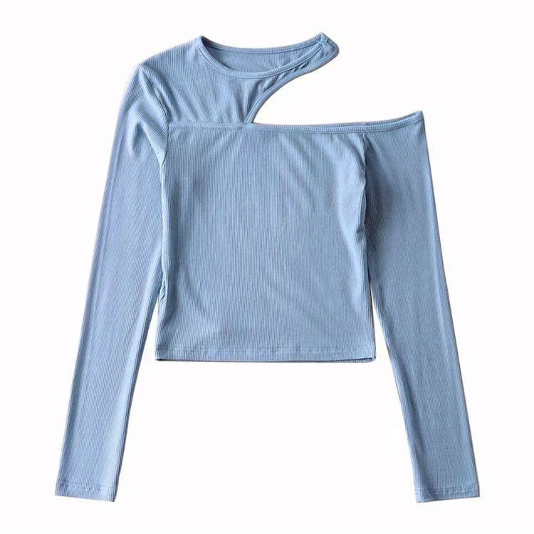 Oblique Strapless Long Sleeved Bottoming Shirt Women's Slim Pullover Top