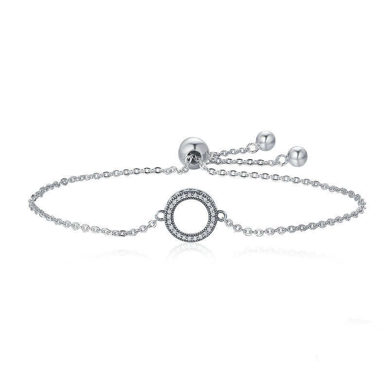 Simple And Simple Lady's Plain Silver Bracelet With Gems S925 Sterling Silver Bracelet