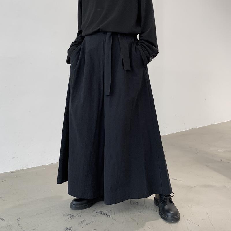 Yamamoto-Style Trousers Webbing Decoration Trend Wide-Leg