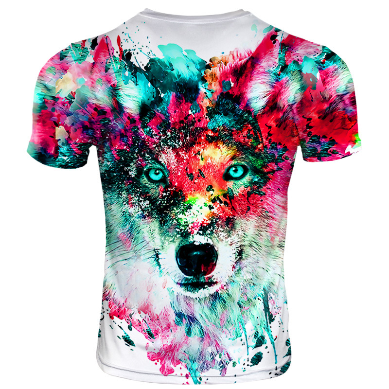 Fox Wolf Head 3D Digital Printing Men's Round Neck Short Sleeve
