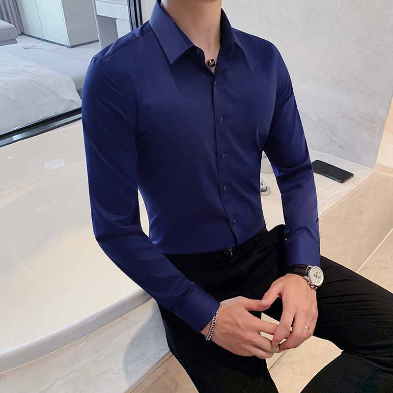 Pure Color Slim-fit Shirt British Business Casual Shirt