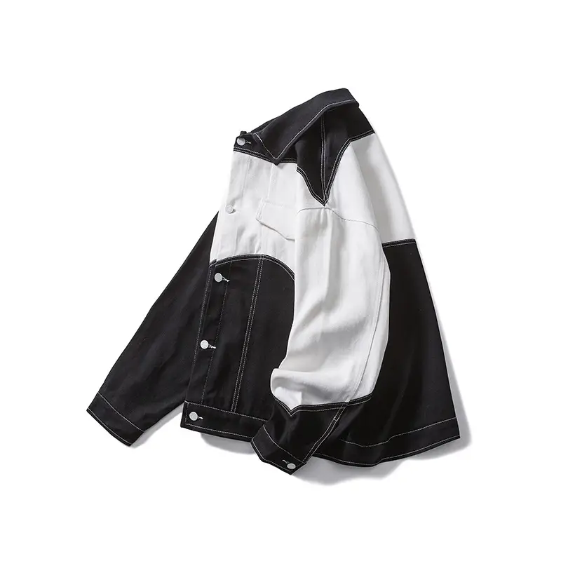 Casual Black And White Stitching Denim Jacket