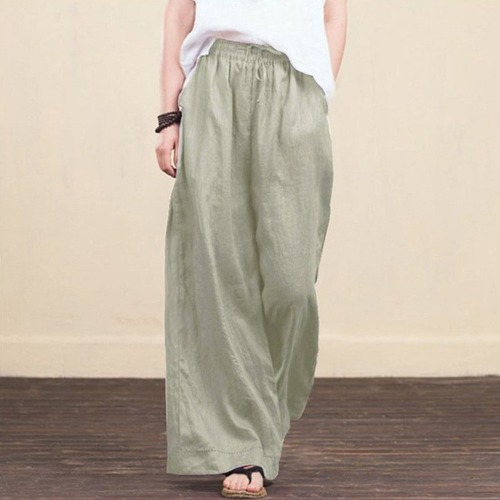New Ladies Loose Wide Leg Pants Fashion Casual Cotton And Linen Trousers Women