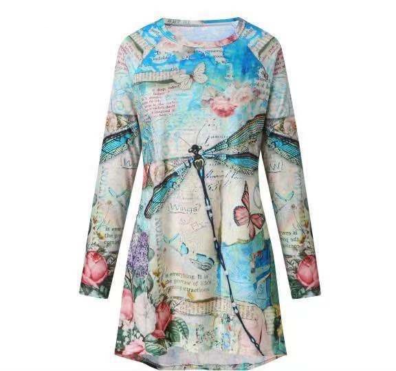 European And American Loose Mid-length Long-sleeved T-shirt