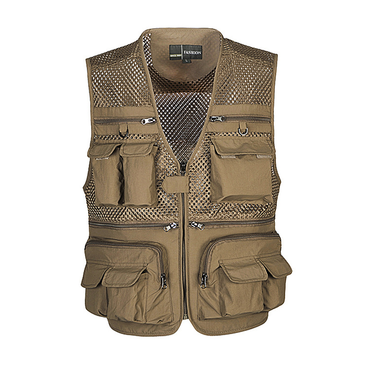 Multi-Pocket Stand-Collar Casual Mesh Vest