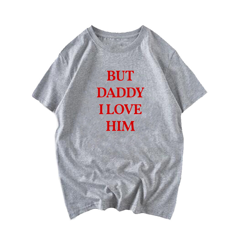 Letter I LOVE HIM Round Neck Short Sleeve