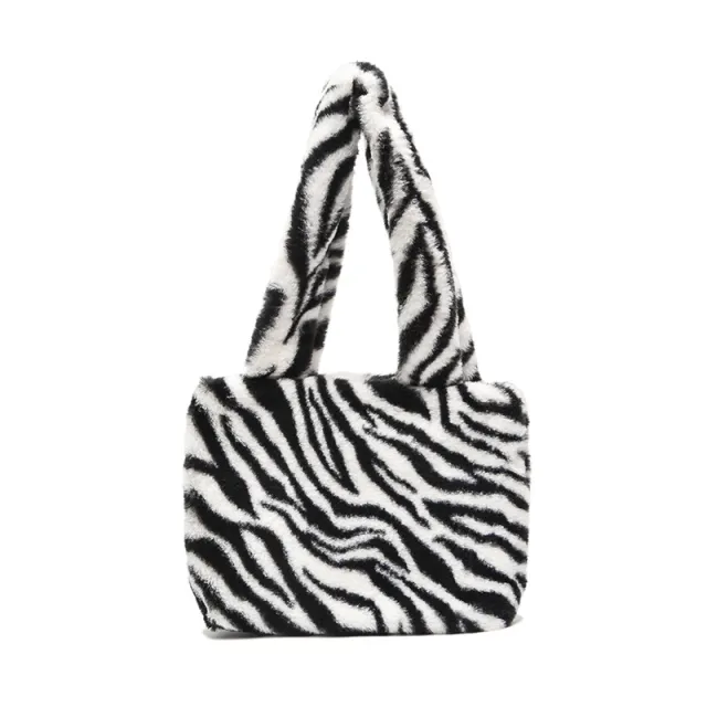 Leopard Print Zebra Print Plaid Women Handbag Plush Shoulder Bag Zebra - Shop at LoveMi