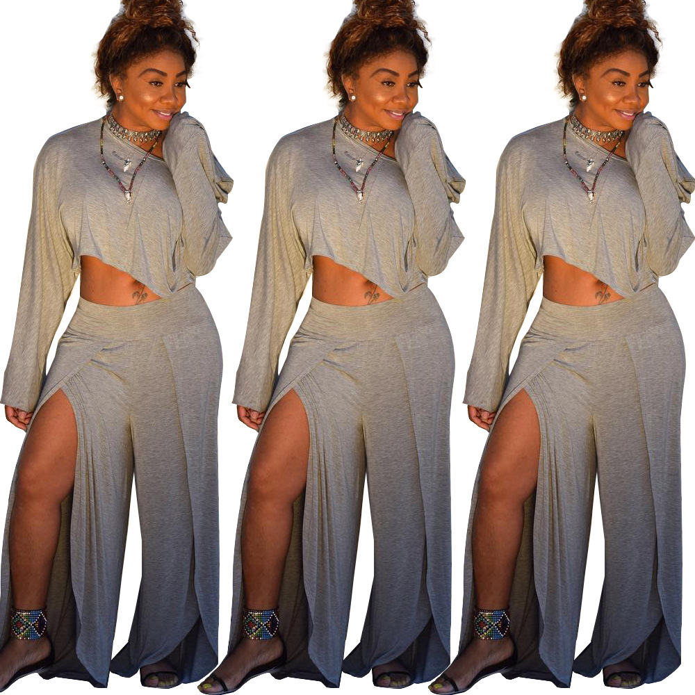 Women's Sexy One Shoulder Long Sleeve Casual Slit Pants Suit